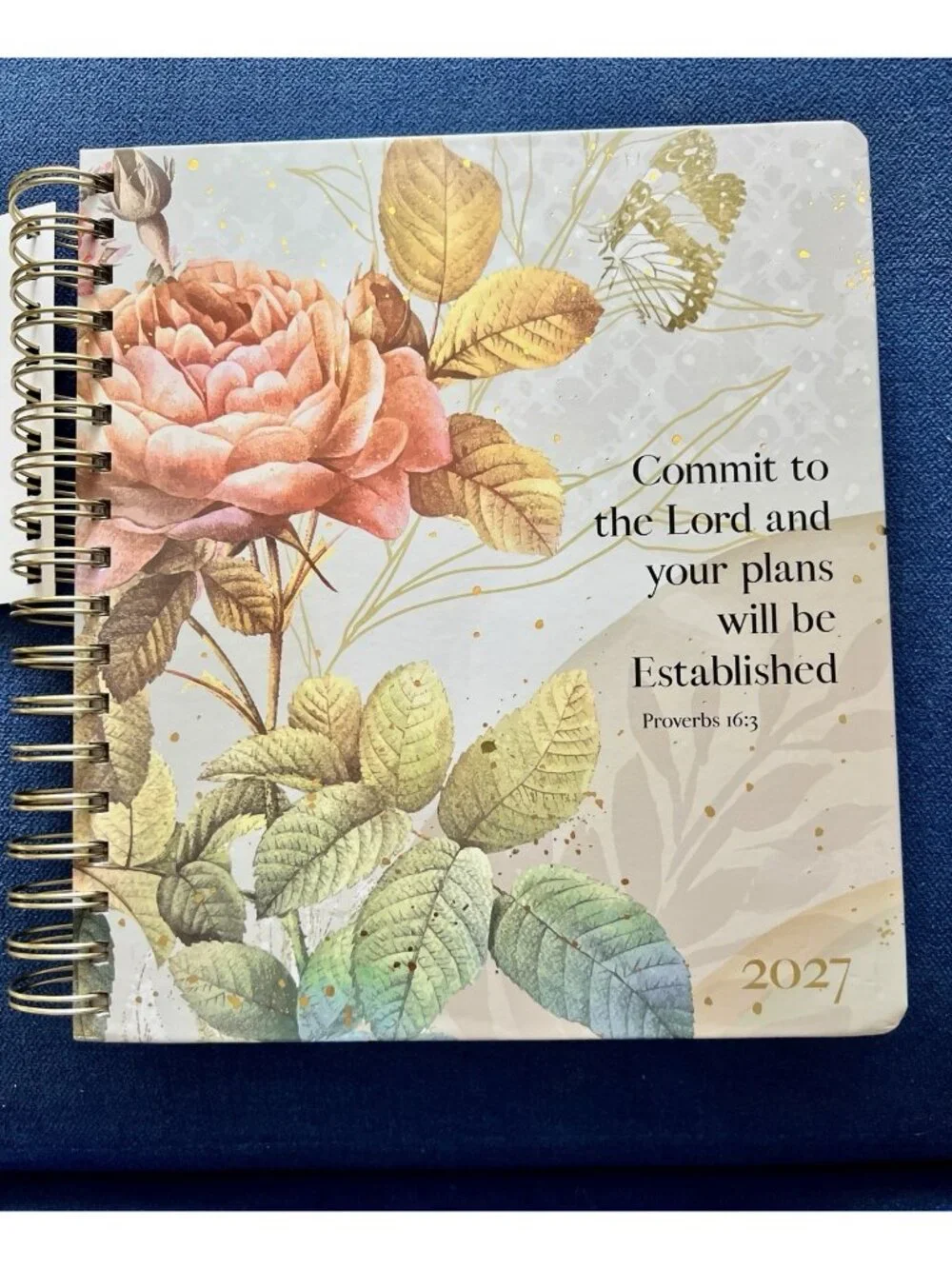 17 Month 2026-2027 Planner Scripture Weekly Planning  Rose Flower Proverbs 16:3